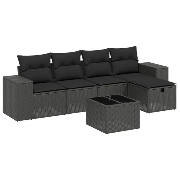 vidaXL 6-dijelni set vrtnih sofa s jastucima crni od poliratana