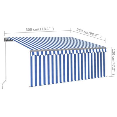 vidaXL Tenda na ručno uvlačenje s roletom 3 x 2,5 m plavo-bijela