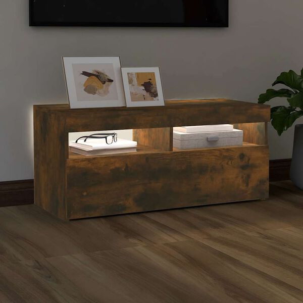 vidaXL TV ormarić s LED svjetlima boja dimljenog hrasta 90x35x40 cm