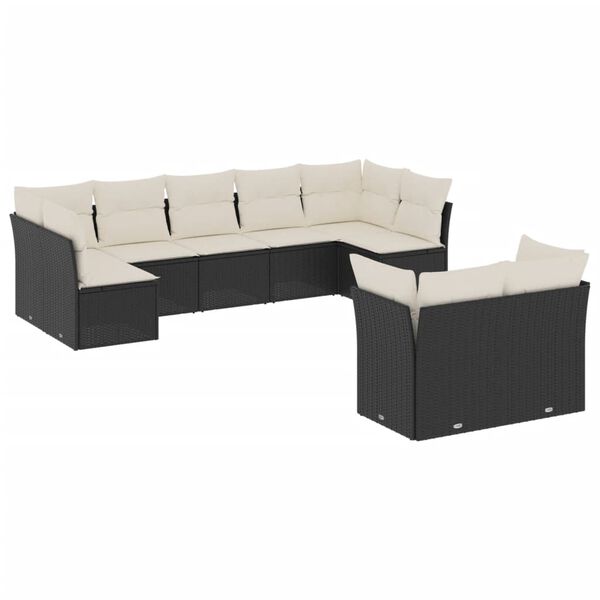vidaXL 9-dijelni set vrtnih sofa s jastucima crni od poliratana