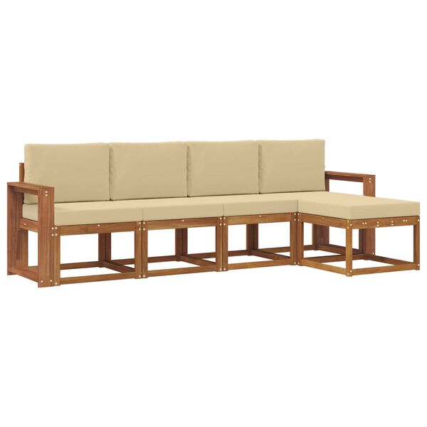 vidaXL Set vanjskih sofa 5 pcs Prirodna i bež Čvrsto drvo akacije
