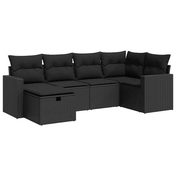 vidaXL 6-dijelni set vrtnih sofa s jastucima crni od poliratana