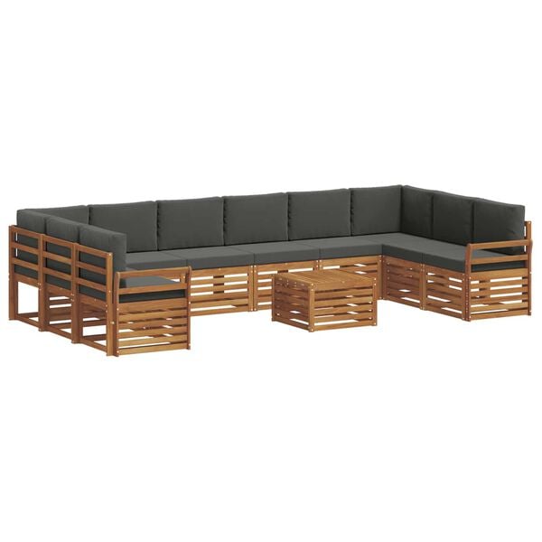 vidaXL Setovi sofa 11 pcs Prirodna i antracit Čvrsto drvo akacije
