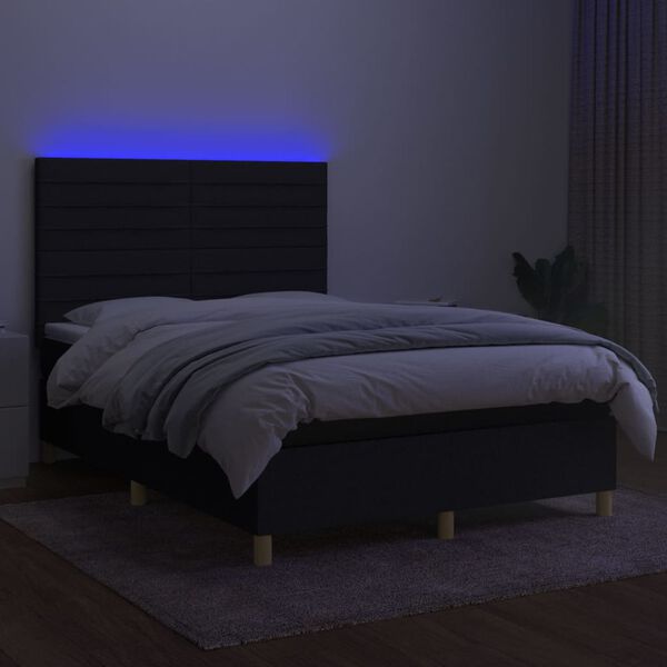 vidaXL Krevet box spring s madracem LED crni 140x200 cm od tkanine