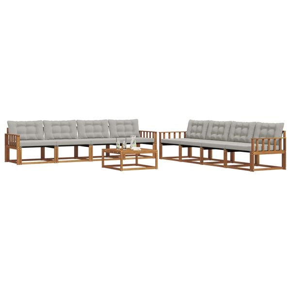 vidaXL Set vanjskih sofa s jastukom 9 pcs Prirodna i svijetlo siva