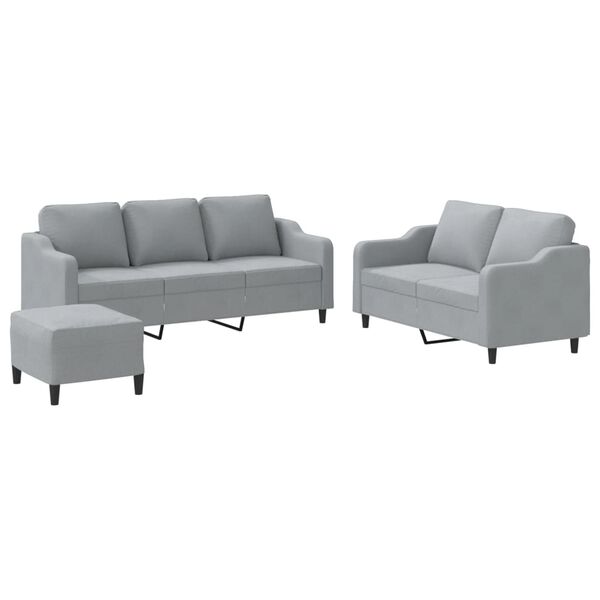 vidaXL 3-dijelni set sofa s jastucima svjetlosivi od tkanine