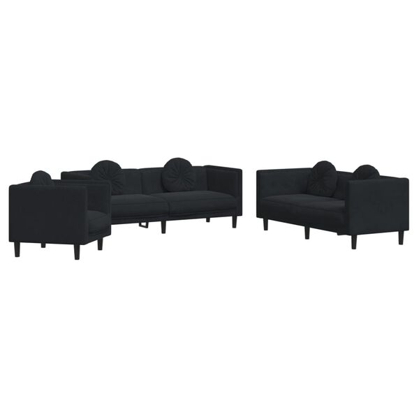 vidaXL 3-dijelni set sofa s jastucima crni baršunasti