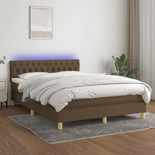 vidaXL Krevet box spring s madracem LED tamnosmeđi 140x200 cm tkanina