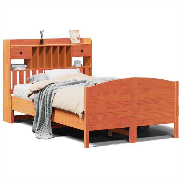 vidaXL Krevet s regalom za knjige bez madraca 135 x 190 cm od borovine
