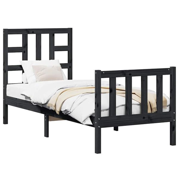 vidaXL Okvir kreveta s uzglavljem crni jednokrevetni masivno drvo