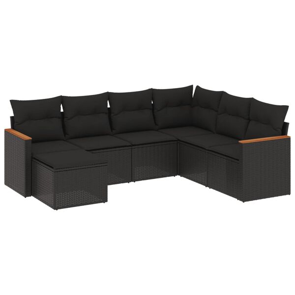 vidaXL 7-dijelni set vrtnih sofa od poliratana s jastucima crni