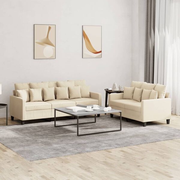 vidaXL 2-dijelni set sofa s jastucima krem od tkanine