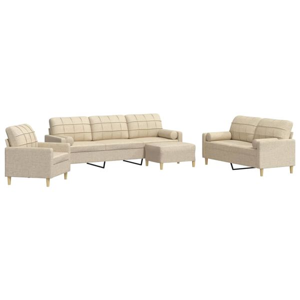 vidaXL 4-dijelni set sofa s tabureom i jastucima krem tkanina