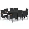 vidaXL 9-dijelni vrtni blagovaonski set s jastucima crni od poliratana