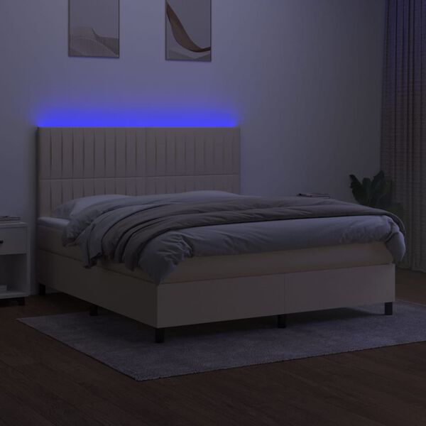 vidaXL Krevet box spring s madracem LED krem 180x200 cm od tkanine