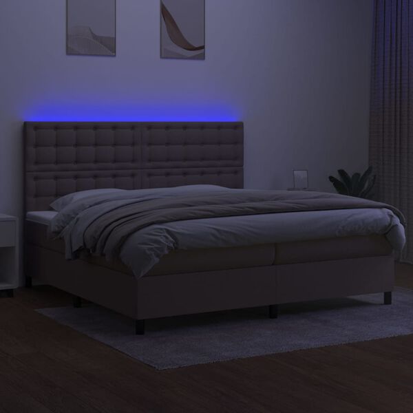 vidaXL Krevet box spring s madracem LED smeđesivi 200x200 cm tkanina