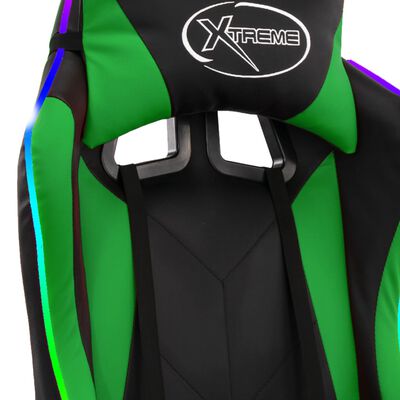 vidaXL Igraća stolica s RGB LED svjetlima zeleno-crna od umjetne kože