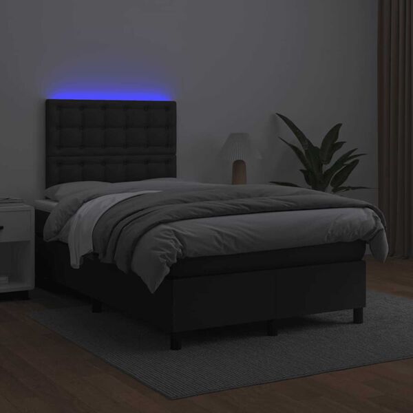 vidaXL Krevet box spring s madracem LED crni 120 x 190 cm umjetna koža