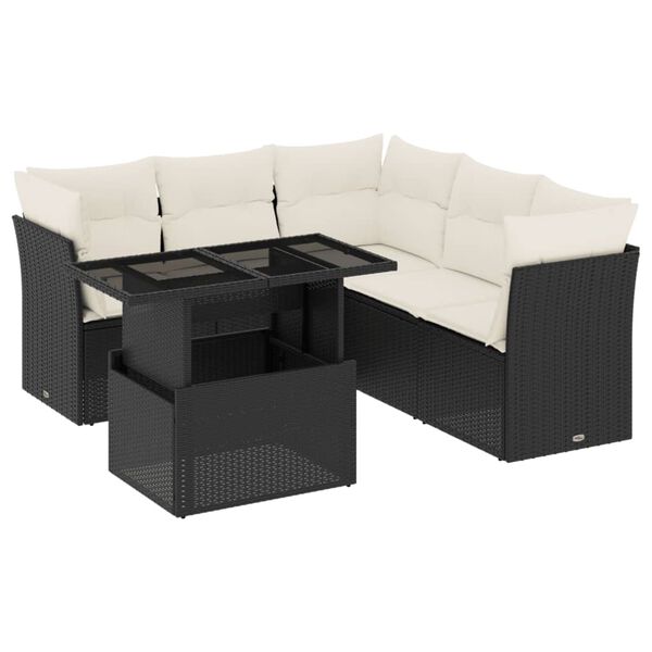 vidaXL 6-dijelni set vrtnih sofa s jastucima crni od poliratana
