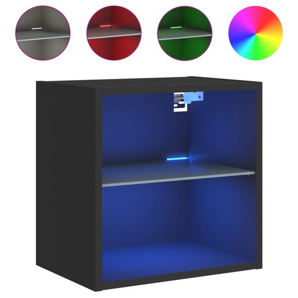 vidaXL Noćni ormarić s LED svjetlima zidni crni