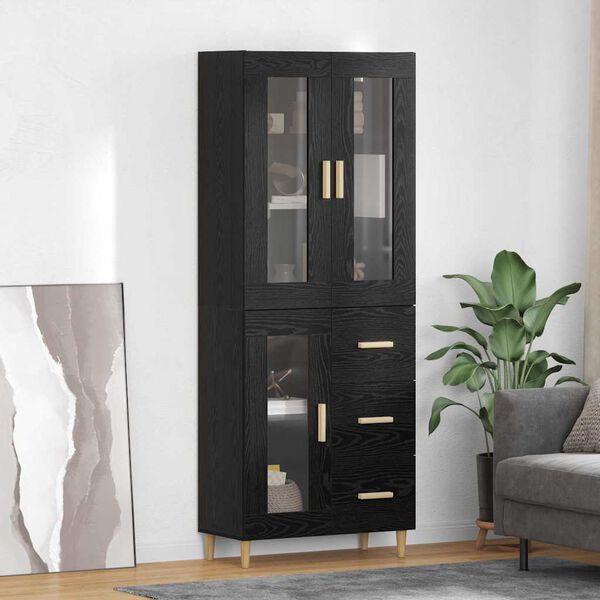 vidaXL Highboard Crni hrast 69,5 x 34 x 180 cm Konstruirano drvo