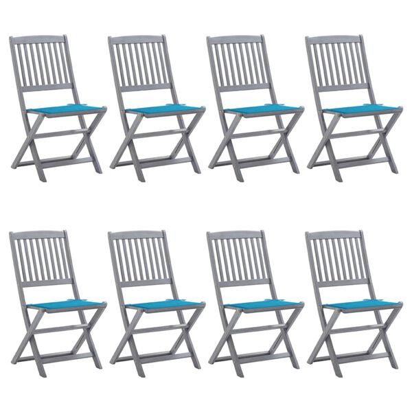 vidaXL Sklopive vrtne stolice s jastucima 8 kom masivno bagremovo drvo