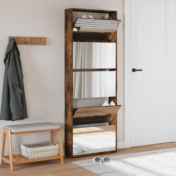 vidaXL Ormarić za cipele sa zrcalom 5 razine boja hrasta 63x17x169,5cm