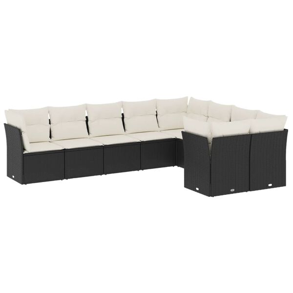 vidaXL 9-dijelni set vrtnih sofa s jastucima crni od poliratana