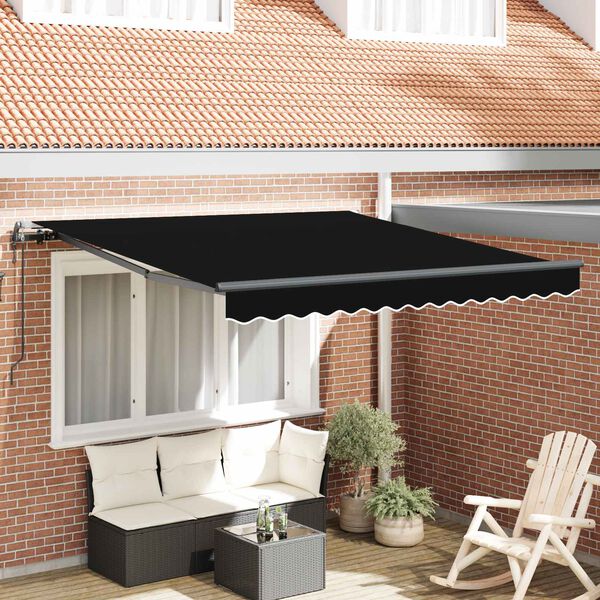 vidaXL Skrovita tenda Crna 350 x 250 cm Tkanina i Aluminij