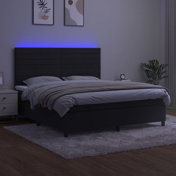 vidaXL Krevet box spring s madracem LED crni 160x200 cm bar&scaron;un