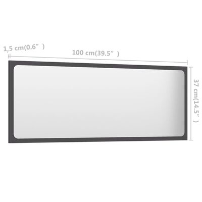 vidaXL Kupaonsko ogledalo sivo 100 x 1,5 x 37 cm konstruirano drvo