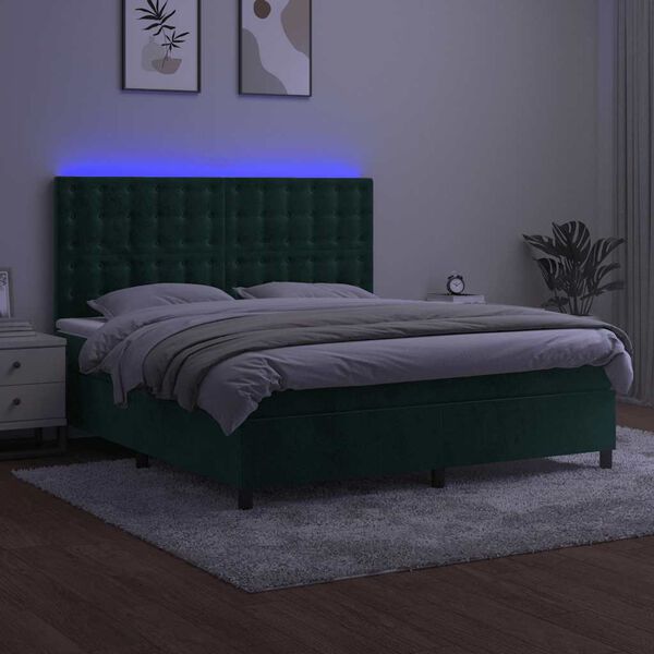 vidaXL Krevet box spring s madracem LED tamnozeleni 160x200 cm bar&scaron;un