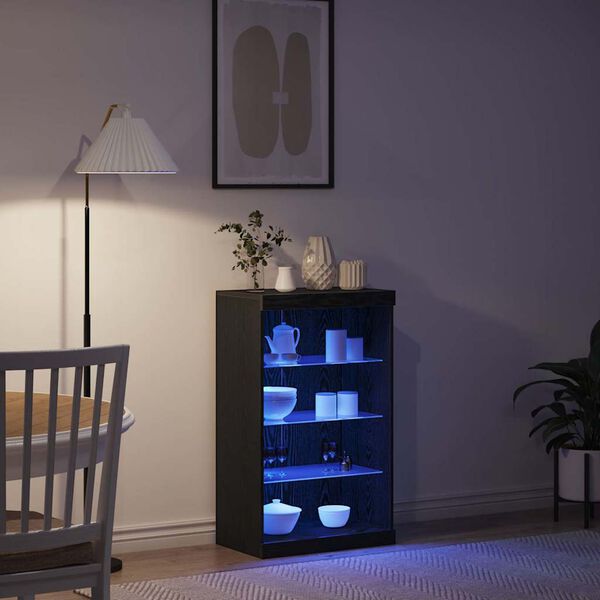 vidaXL LED komoda Crni hrast 60,5 x 37 x 100 cm Konstruirano drvo