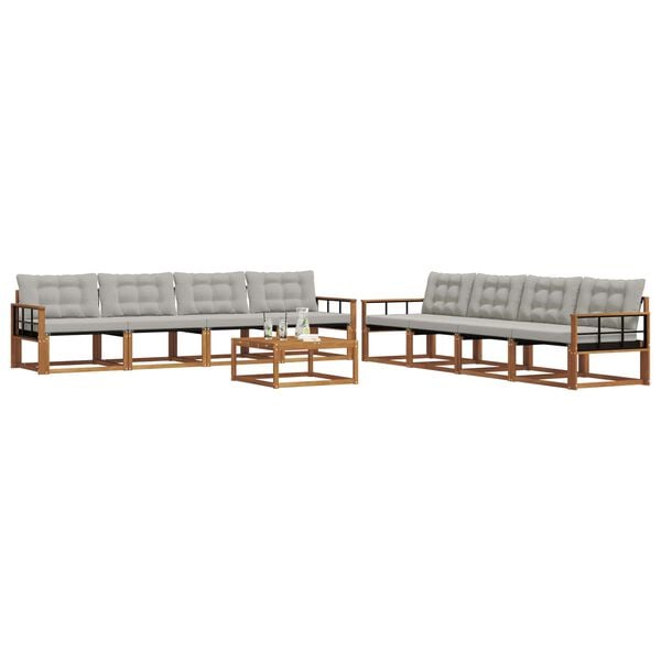 vidaXL Set vanjskih sofa s jastukom 9 pcs Prirodna i svijetlo siva