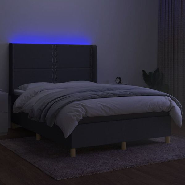 vidaXL Krevet box spring s madracem LED tamnosivi 140x190 cm tkanina