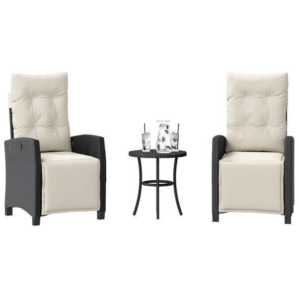 vidaXL 3-dijelni bistro set s jastucima crni od poliratana