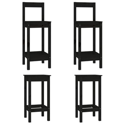 vidaXL 4-dijelni set barskih stolica Crna od masivne borovine