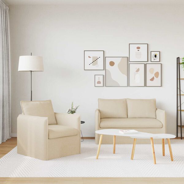 vidaXL Set sofe 2 pcs Krema 196 x 82 x 85 cm tkanina