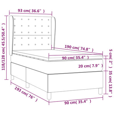 vidaXL Box spring krevet s madracem tamnosivi 90x190 cm baršunasti