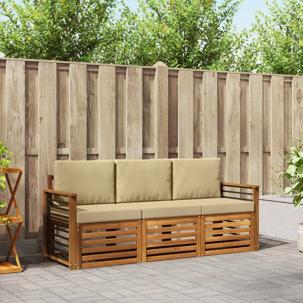 vidaXL Setovi sofa s jastukom 3 pcs Prirodna i bež Čvrsto drvo akacije