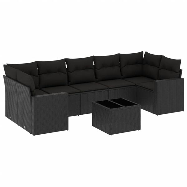 vidaXL 8-dijelni set vrtnih sofa od poliratana s jastucima crni