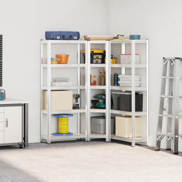 vidaXL Police s 5 razina 3 kom srebrne od čelika i konstruiranog drva