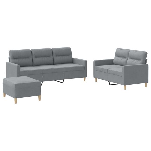 vidaXL 3-dijelni set sofa s jastucima svjetlosivi od tkanine