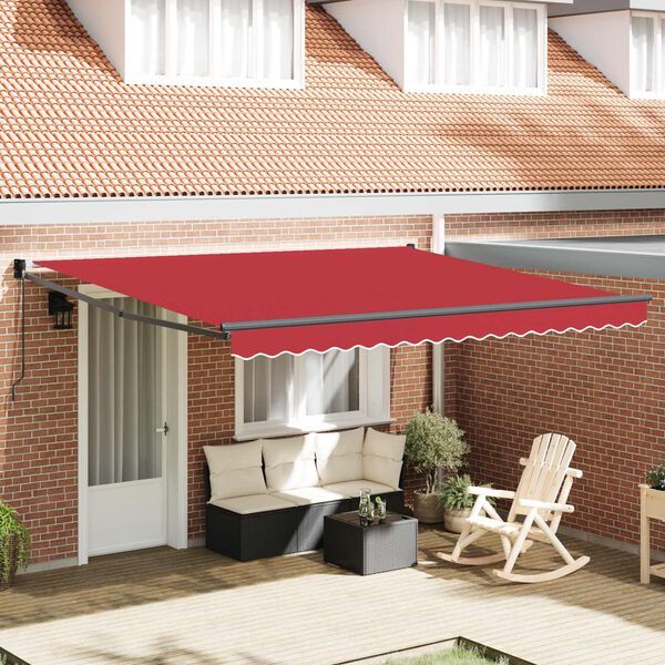vidaXL Skrovita tenda Crvena 400 &times; 300 cm Poliester i aluminij