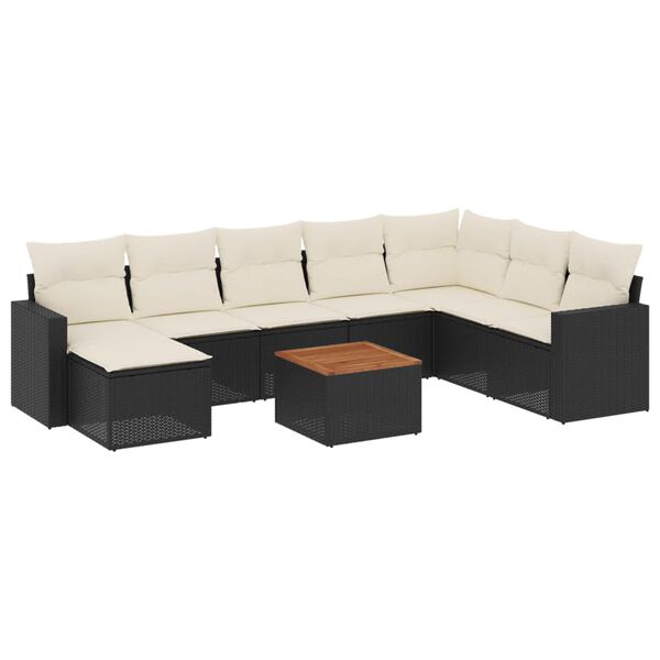 vidaXL 9-dijelni set vrtnih sofa s jastucima crni od poliratana