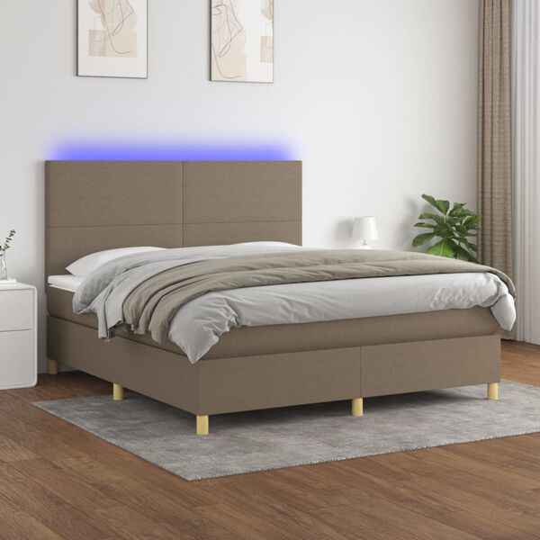 vidaXL Krevet box spring s madracem LED smeđesivi 160x200 cm tkanina