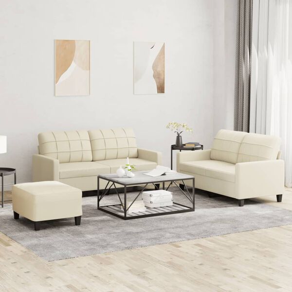 vidaXL 3-dijelni set sofa s jastucima krem od umjetne kože