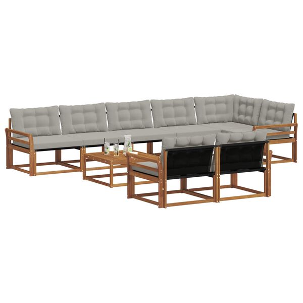 vidaXL Set vanjskih sofa s jastukom 9 pcs Prirodna i svijetlo siva