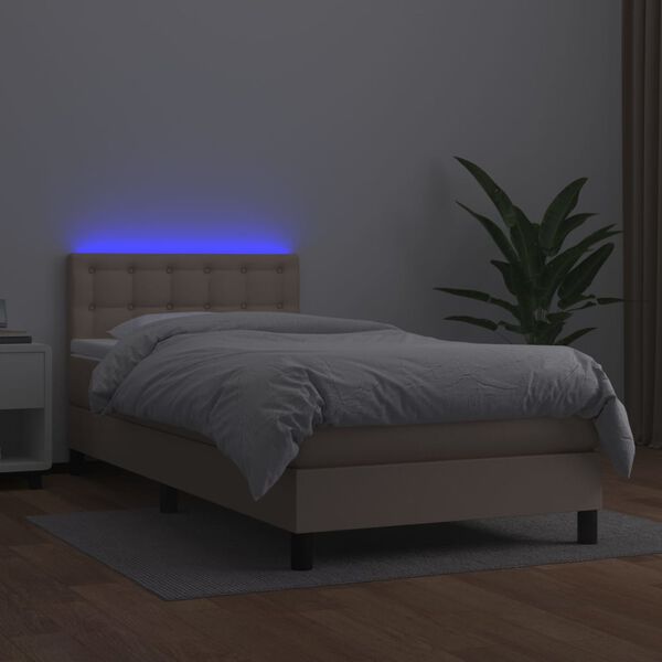 vidaXL Krevet box spring madrac LED cappuccino 100x200cm umjetna koža