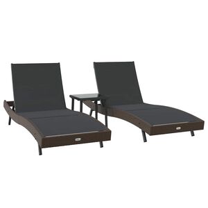 vidaXL Ležaljka 3 pcs Smeđa 197 x 70 x 82 cm poliratan